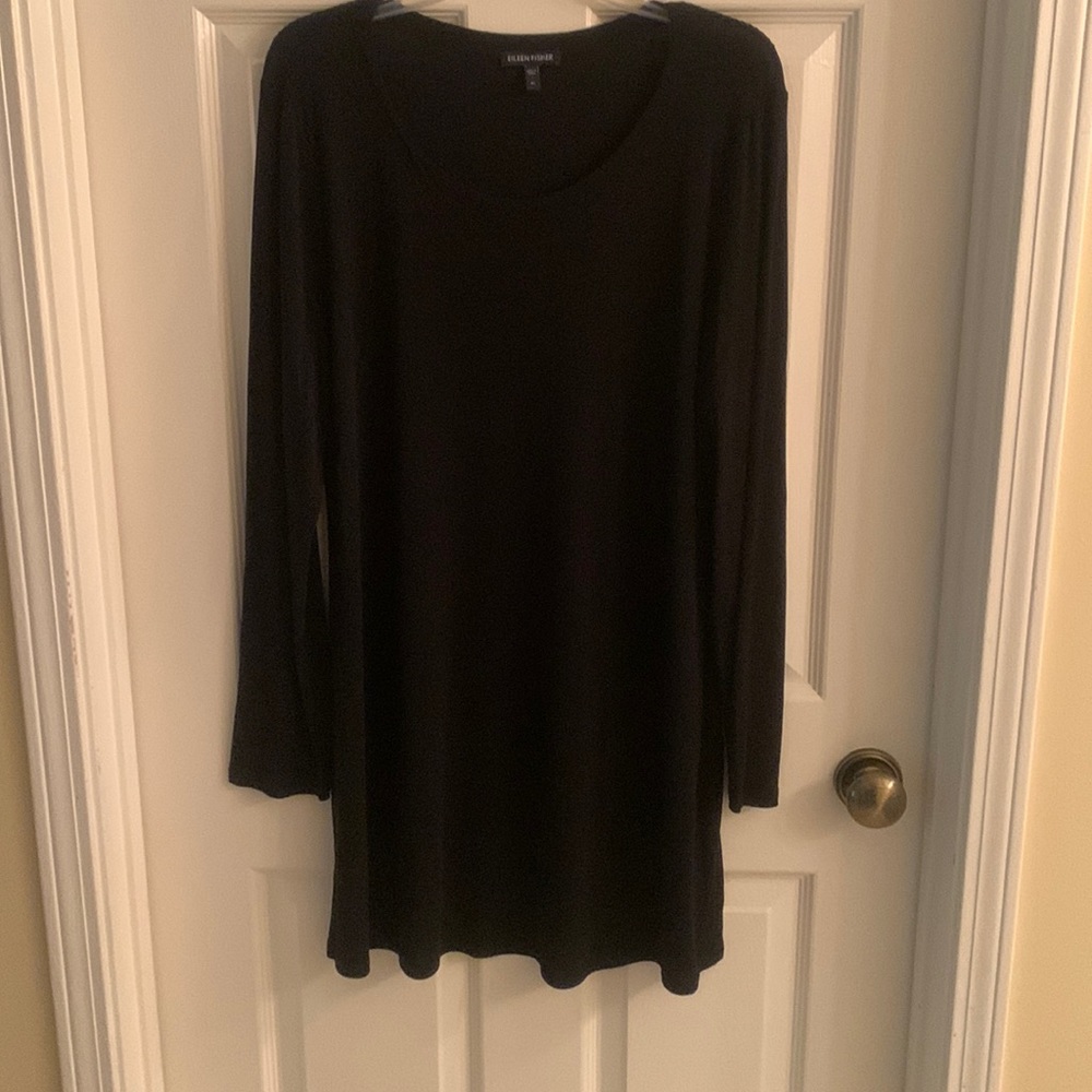 Eileen Fisher XL 100% silk knit long sleeve black tunic top
